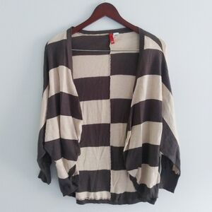 Divided SZ 10 Color Block Brown Tan 100% Cotton Dolman Sleeves Cardigan Sweater